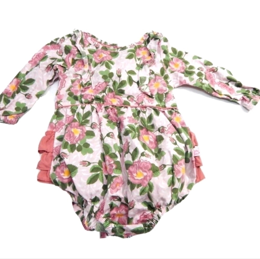 Ruffle Butts Pink Floral Bubble Romper